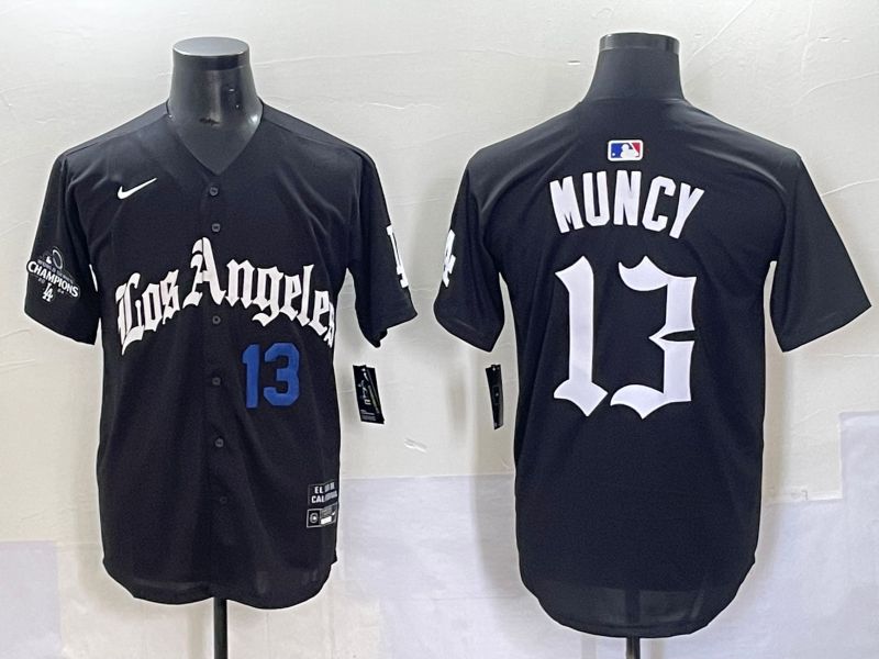 Men 2025 Los Angeles Dodgers #13 Muncy Black Five generations Joint Name Nike MLB Jersey style 3